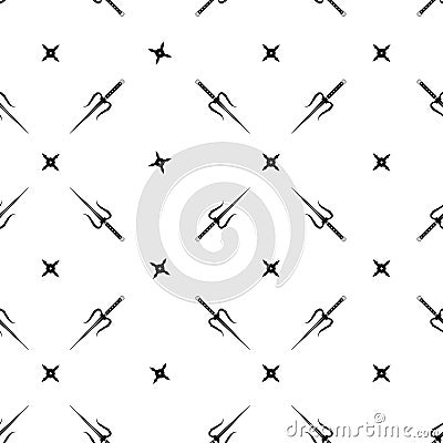Seamless vector pattern. Sai and shuriken. Isolated on white background. Vector graphics. Vector Illustration