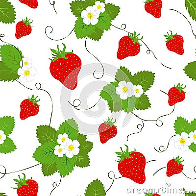 RED CLASSIC STRAWBERRY SEASON FRUIT TEXTURE. ABSTRACT SEAMLESS VECTOR PATTERN. Vector Illustration