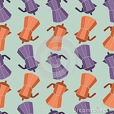 Seamless vector pattern of silhouettes of kitchen supplies geyser coffee maker Vector Illustration