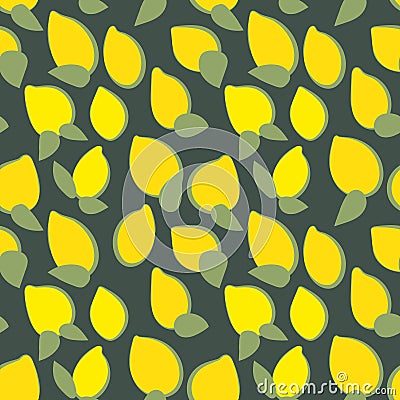 Seamless vector pattern with simple lemons on dark background Vector Illustration