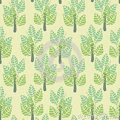 Seamless vector pattern with simple trees in pale pastel greens Vector Illustration