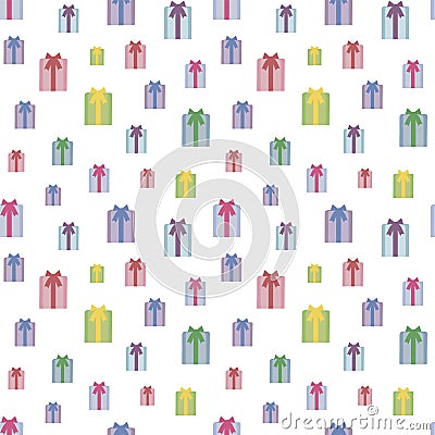 Seamless vector pattern with square color gifts with bows and ribbon isolated on white background Vector Illustration