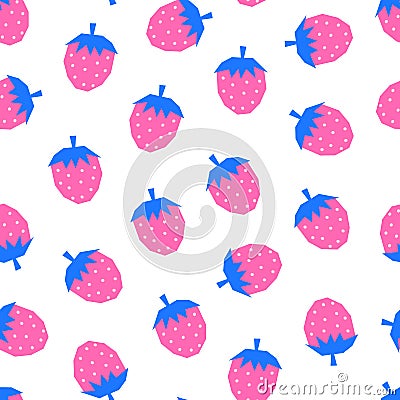 Seamless vector pattern strawberries pink blue white. Strawberry repeating background. Scandinavian style cute summer fruit Vector Illustration