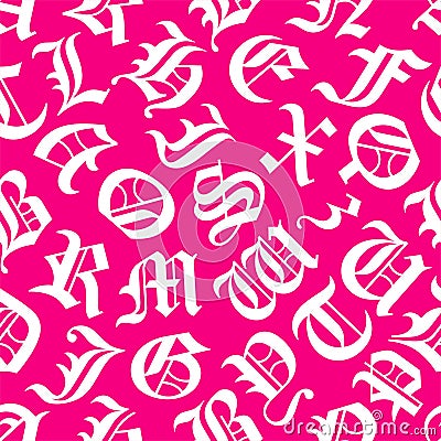 Seamless vector pattern - noble typographic letter salad with white Cloister Black letters on a pink background Stock Photo