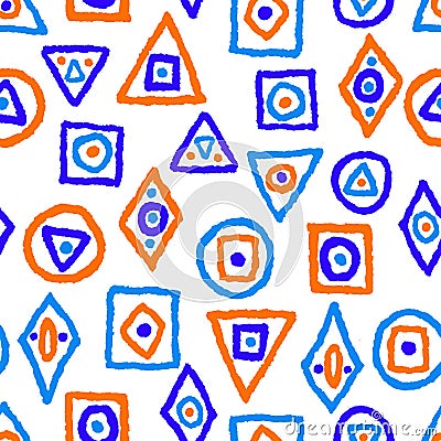 Seamless vector pattern from various hand drawn textured abstract geometric objects for textile,paper,wallpaper Vector Illustration