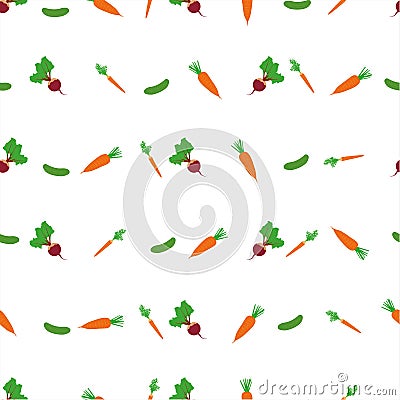 Seamless vector pattern. Vegetables, carrots, cucumber, beets. Isolated over white background. Vector graphics. Vector Illustration