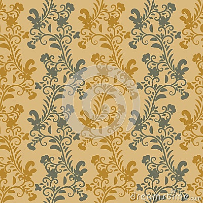 Seamless vector pattern with vertical botanical stripes in mustard yellow and grey colors Vector Illustration