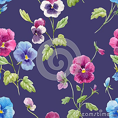 Watercolor pansy flower vector pattern Vector Illustration