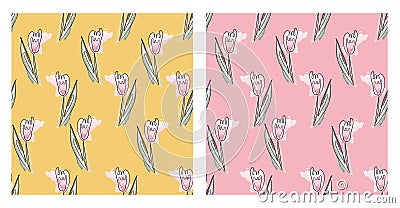 Seamless vector pattern of Wildflowers, tulips with watercolor brush strokes. For paper, cover, fabric, gift wrapping, wall art, i Stock Photo