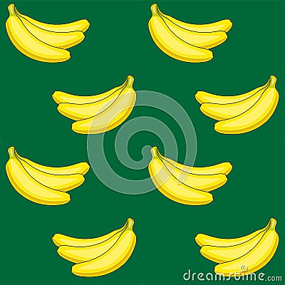 Seamless vector pattern of yellow bananas on a greenbackground. Yellow fruit Vector Illustration