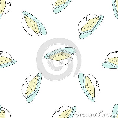 A seamless vector pattern of yellow butter pieces in light green glass butter boxes Vector Illustration