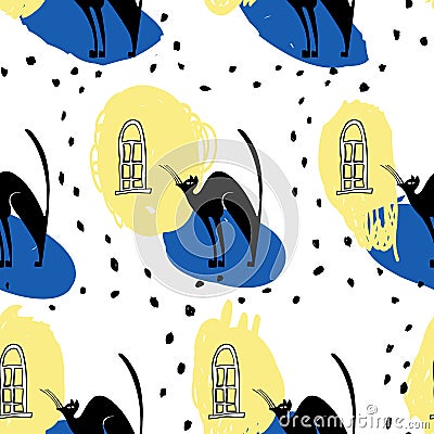 Seamless vector patterncats under the window Vector Illustration