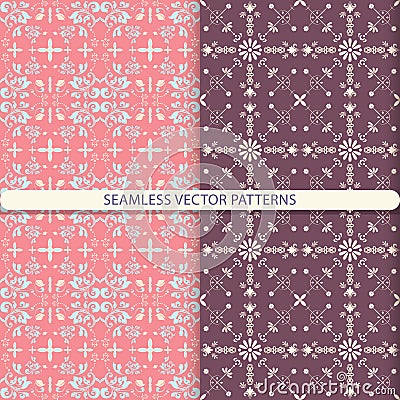 Seamless vector patterns with ornament elements and botanical elements. Kitchen textiles, print for textiles, wallpaper design, tu Stock Photo