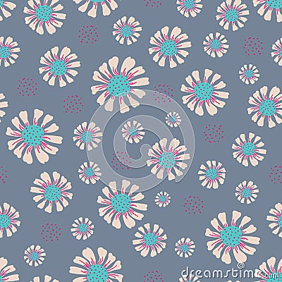 Seamless vector repeat cute daisy floral pattern with a grey background. Vector Illustration