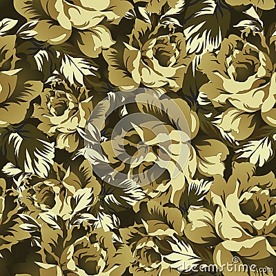 Seamless vector rose flower background in camouflage style Vector Illustration