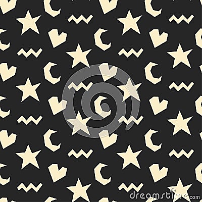 Seamless vector simple pattern. Hearts, Moon and stars background. For fabric, textile, cover, wrapping etc Vector Illustration