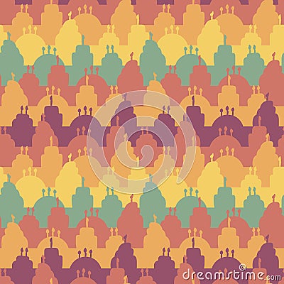 Seamless vector stripes pattern with colorful birthday cakes Vector Illustration