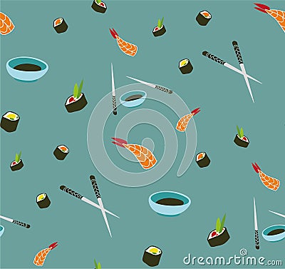 Seamless vector sushi pattern. Asian food Vector Illustration