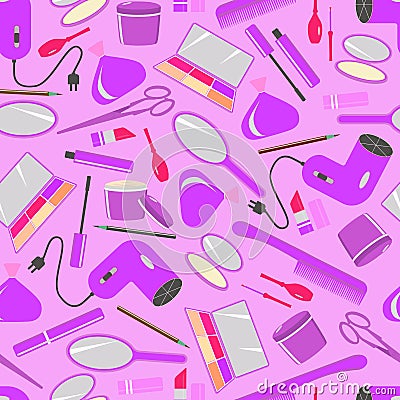 Seamless vector texture with makeup and cosmetics Vector Illustration