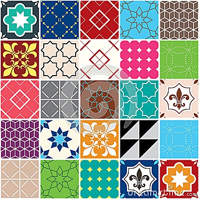 Seamless vector tile pattern, Azulejos tiles, Portuguese geometric and floral design - colorful patchwork Stock Photo