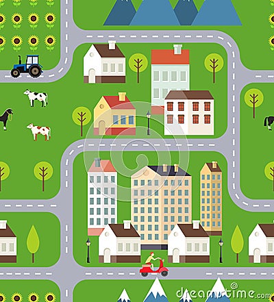 Seamless Vector Town Background Design Vector Illustration