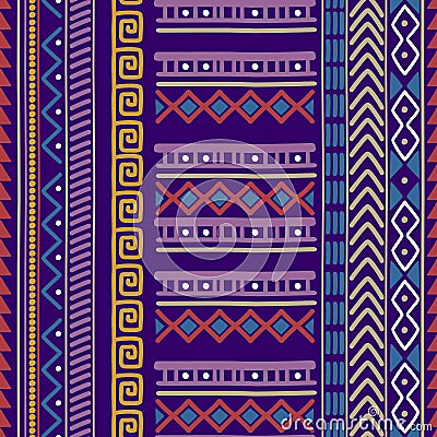 Seamless vector tribal texture set. Ethnic motifs group seamless texture. Vintage ethnic seamless backdrop. Vector stripes pattern Vector Illustration