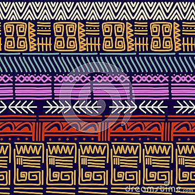 Seamless vector tribal texture set. Ethnic motifs group seamless texture. Vintage ethnic seamless backdrop. Vector stripes pattern Vector Illustration