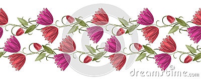 Seamless vector tulip flower border on white background Vector Illustration