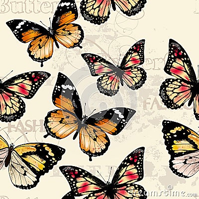 Seamless vector wallpaper pattern with butterflies Stock Photo