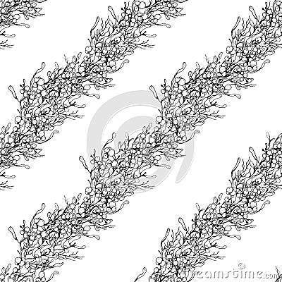 Seamless vector Wallpaper pattern of flowers of the mistletoe. hand-drawn nature of the sketch in a minimalist style. monochrome Vector Illustration