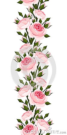 Seamless vertical border with pink roses. Vector illustration. Vector Illustration