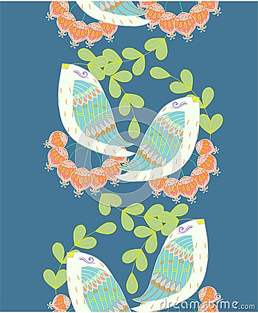 Seamless vertical colorful pattern with fruits and birds Vector Illustration