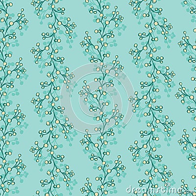 Seamless vertical floral vector pattern. Blooming branches on teal background. Yellow buds ornament for wedding Vector Illustration