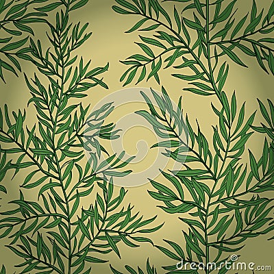 Seamless vintage background with green rosemary Vector Illustration