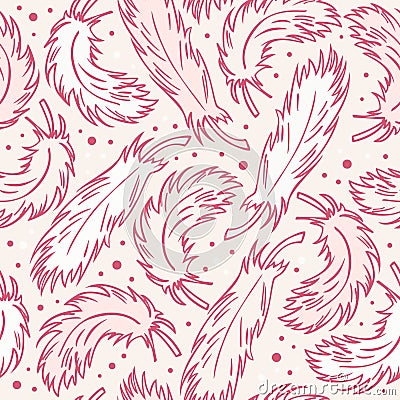 Seamless vintage background with plumes. Decorative abstract pattern with hand drawn feathers Vector Illustration