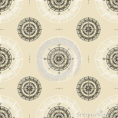 Seamless vintage compass pattern Vector Illustration