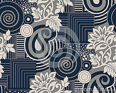 Seamless vintage floral pattern with geometrical shapes Vector Illustration