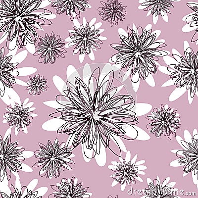 Seamless vintage freehand floral pattern Vector Illustration