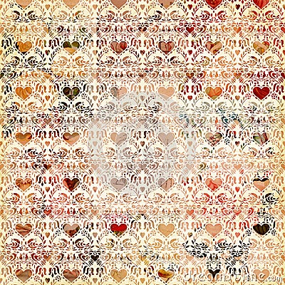 Seamless vintage heart pattern background design Stock Photo