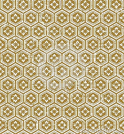 Seamless vintage Japanese style golden polygon flower pattern background. Vector Illustration