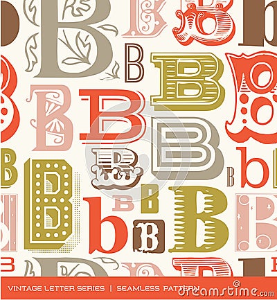 Seamless vintage pattern of the letter B in retro colors Vector Illustration