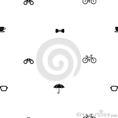 Seamless vintage pattern on white background. Silhouettes Vector Illustration