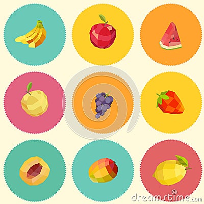 Seamless vintage polygon fruit pattern Vector Illustration