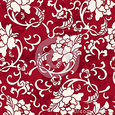 Seamless Vintage Red Chinese Background Spiral Botanic Flower Le Vector Illustration