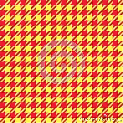 Seamless Vintage Red and Yellow Checkered Fabric Pattern Background Texture Stock Photo