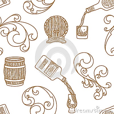 Seamless Vintage Whiskey Pattern Stock Photo