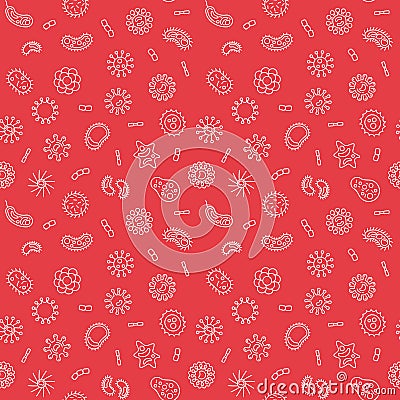 Seamless virology vector red pattern with bacteria icons Vector Illustration