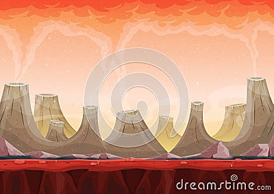 Seamless Volcano Planet Landscape For Ui Game Vector Illustration
