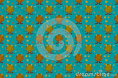 Seamless wallpaper with cute pattern, funny round brown frog cartoon pattern on cyan color background Stock Photo