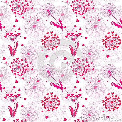 Seamless wallpaper with cute pink dandelions. Fashion print for textile design Vector Illustration